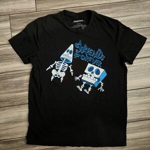 Black Graphic Tee with Sponge Bob Skeleton Design